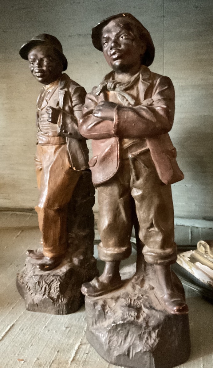 Étonnante paire de statuettes lancement de bateau 1900-photo-2