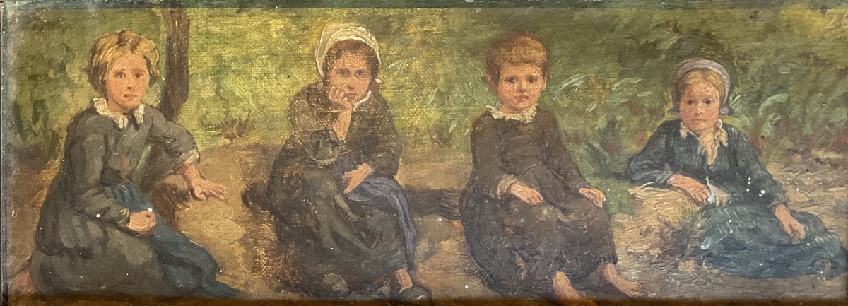 Four Little Girls, Oil On Cardboard