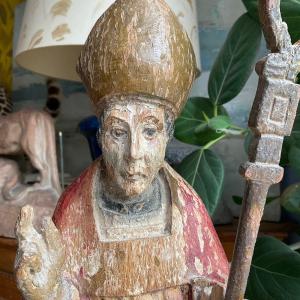 Saint Bishop In Oak 16th Century