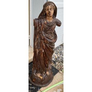 XVIIeme Vierge Aux Serpent Statue Bois évidé Dans L’état 