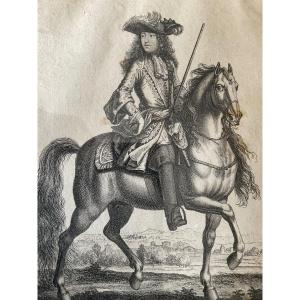 Portrait Of Louis XIV On Horseback Engraving