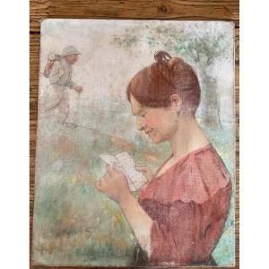 Femme à La Lettre Du Soldat