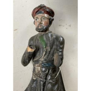 Personnage enturbanne bois polychrome 