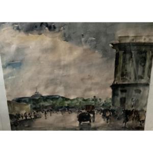 Aquarelles Paris et port par Basile Lebfevre