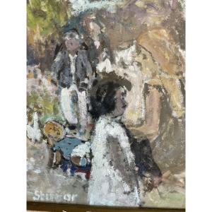 STUPAR huile sur papier enfants jouant