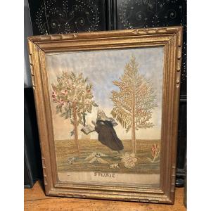 19th Century Marie Embroidered Fabric Frame 