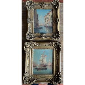 Paire de toiles Venise par Malfroy 