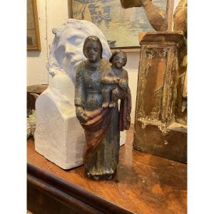 Vierge à l’enfant bois polychrome XVIIe