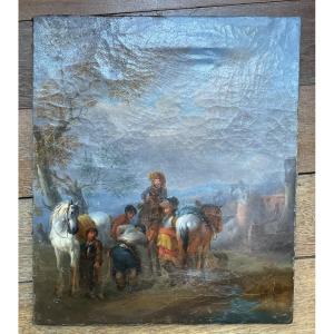 Toile XVIIIel’arret des cavaliers 