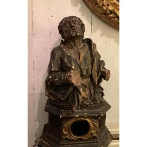 17th-century Reliquary In Its Original Polychrome Wood State 