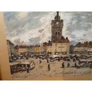 Gouache de marché de Bethune par Braquaval