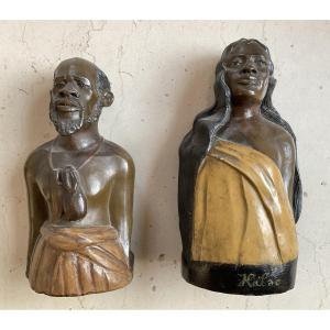 Painted Terracotta Couple From Tahiti