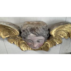 Large Gilded Wooden Angel Head, 18th Century