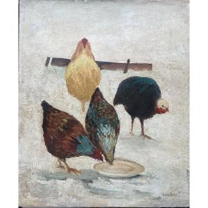 Canvas Of Hens And Guinea Fowl 