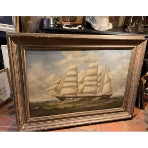 Grande toile portrait de bateau par Robinson peintre américain 