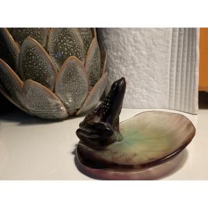 Daum Trinket Tray Leaf And Frog 