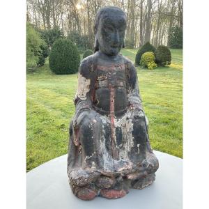 Bouddha bois peint XIXe