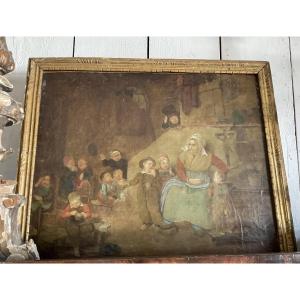Toile Flandres XVIIIe la maîtresse d’ecole