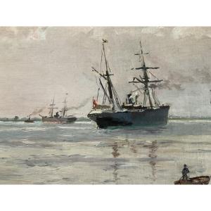 Marine par Edmond Petitjean huile sur toile 