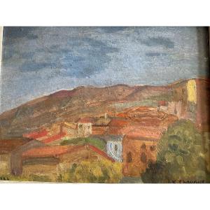 Provence Landscape Oil On Cardboard Located