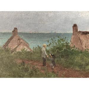 Grandpa And His Granddaughter At The Seaside