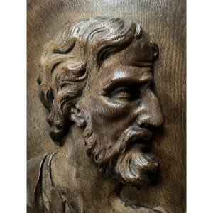 Ovale en chêne tête d’apôtre 61//47.  XVIIe