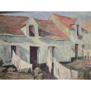Painting By Griois: Fishermen's Houses Near Boulogne-sur-mer