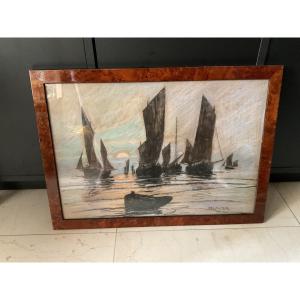 Retour de pêche à Berck pastel de Delacour