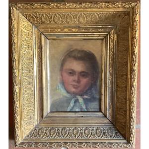 Portrait de jeune paysanne huile sur carton