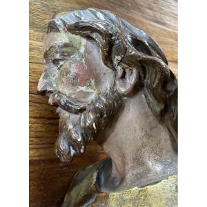 Buste de bois polychrome XVIIe