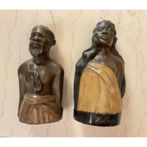 Tahiti Or The Marquesas: A Pair Of Polychrome Figures
