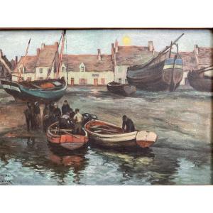 Étaples,?huile sur isorel signée Couteau 