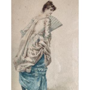 Elegant Watercolor Painting By E. Grivaz