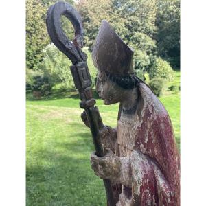 17th-century Polychrome Wooden Bishop, H 57 Cm