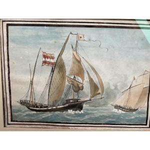 Aquarelle 1825 Saint Valéry sur Somme par Louis Gamain