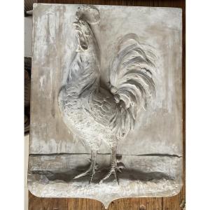 Important blason en terre cuite représentant un coq 80/50