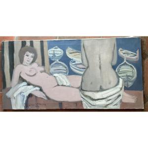 Toile barques et femmes en vacances huile sur toile