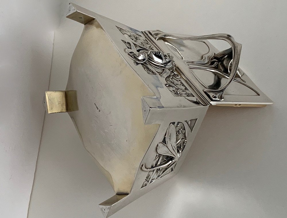 Mucha, Bruckmann, 800 Silver, Art Nouveau Sugar Bowl With Woman's Head And Dragonflies-photo-2