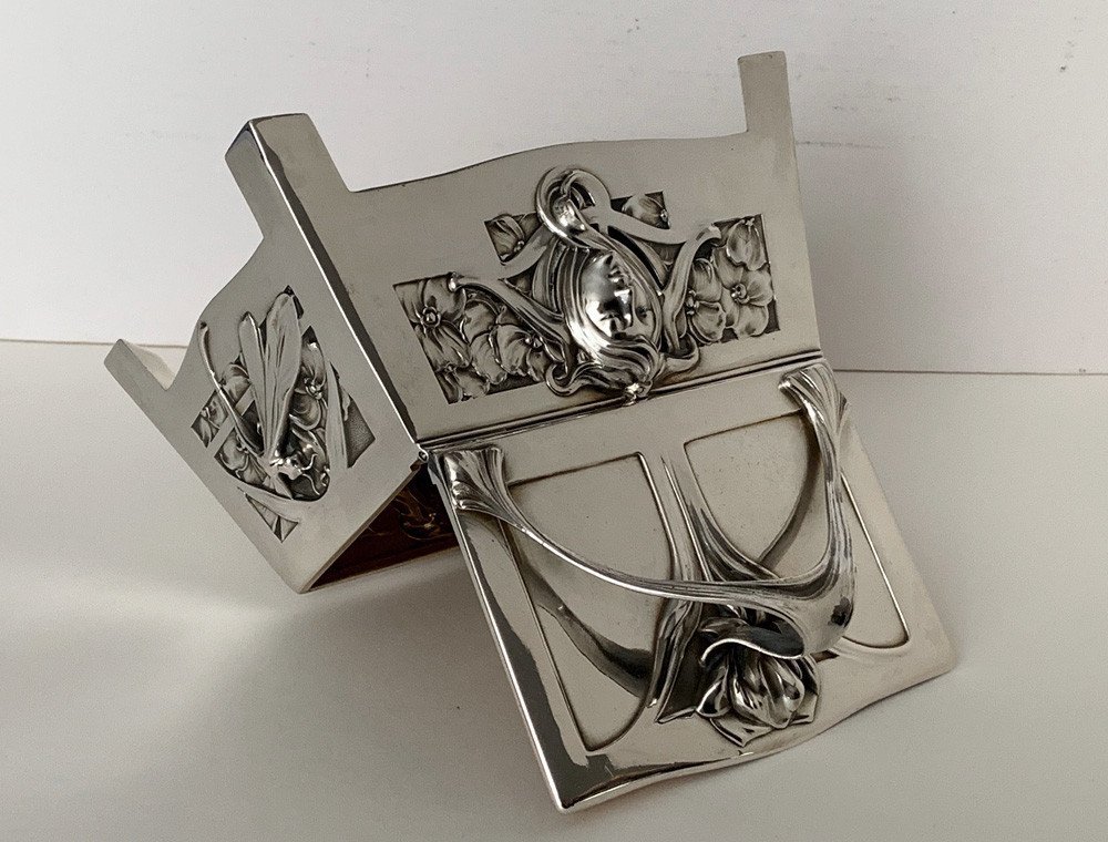 Mucha, Bruckmann, 800 Silver, Art Nouveau Sugar Bowl With Woman's Head And Dragonflies