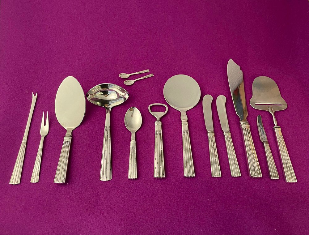 Denmark, Mogensen Champagne Silver Cutlery Cake Fork,  Quistgaard, Six Available,-photo-3