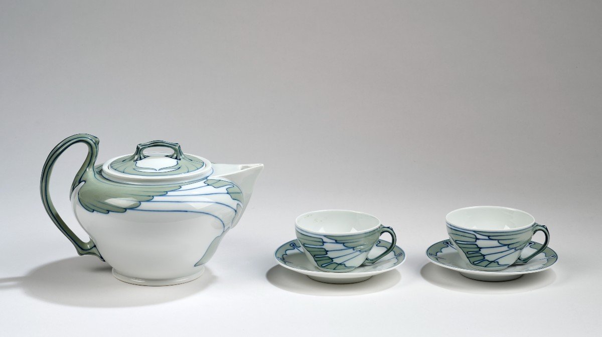 Rudolf Hentschel, Teapot With Lid And Two Cups With Saucers-photo-2