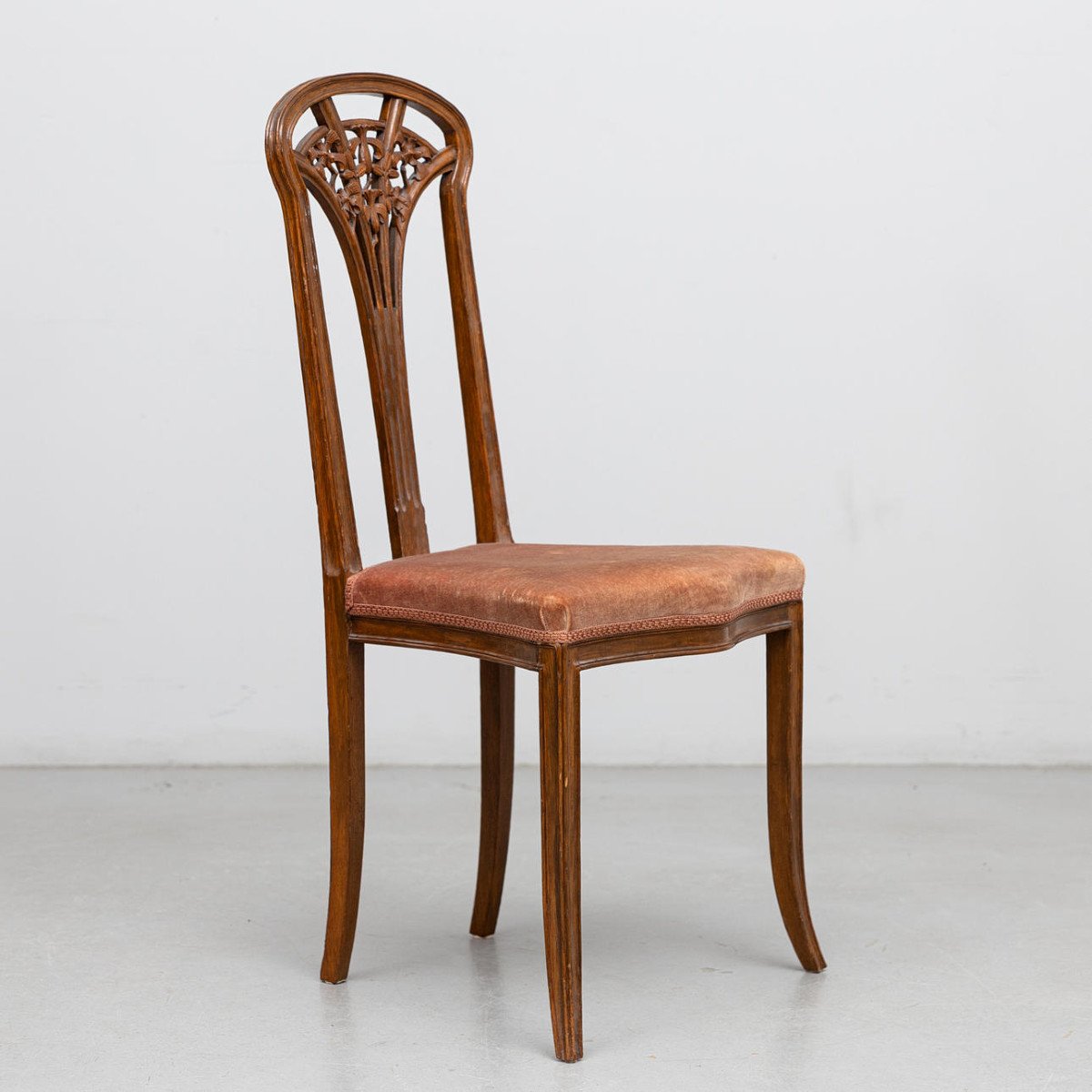 Majorelle Nancy, French Art Nouveau Clematis Pattern Chair Ca 1900, Mahogany.-photo-2