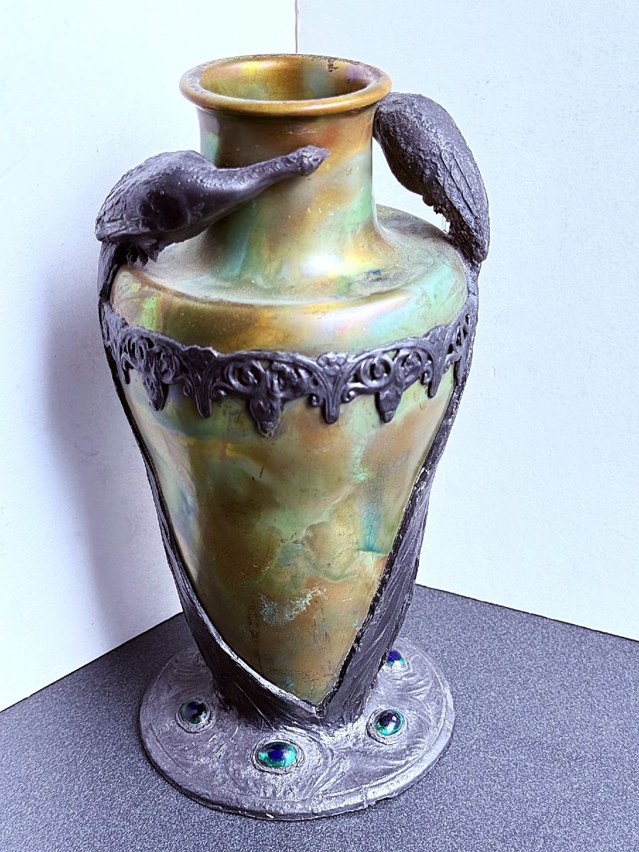 Urania, Gallia, Britannia Métal XXl Jardinière Art Nouveau Française élégante, Coupe Vers 1900-photo-8