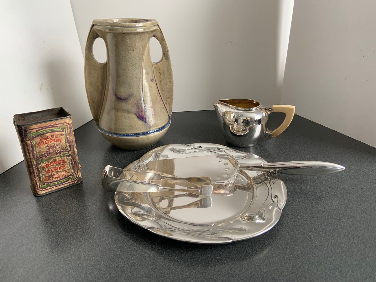 Henry Van De Velde Art Nouveau Assiette à Dessert En Argent1902/1903. Argent, Décor En Relief -photo-3