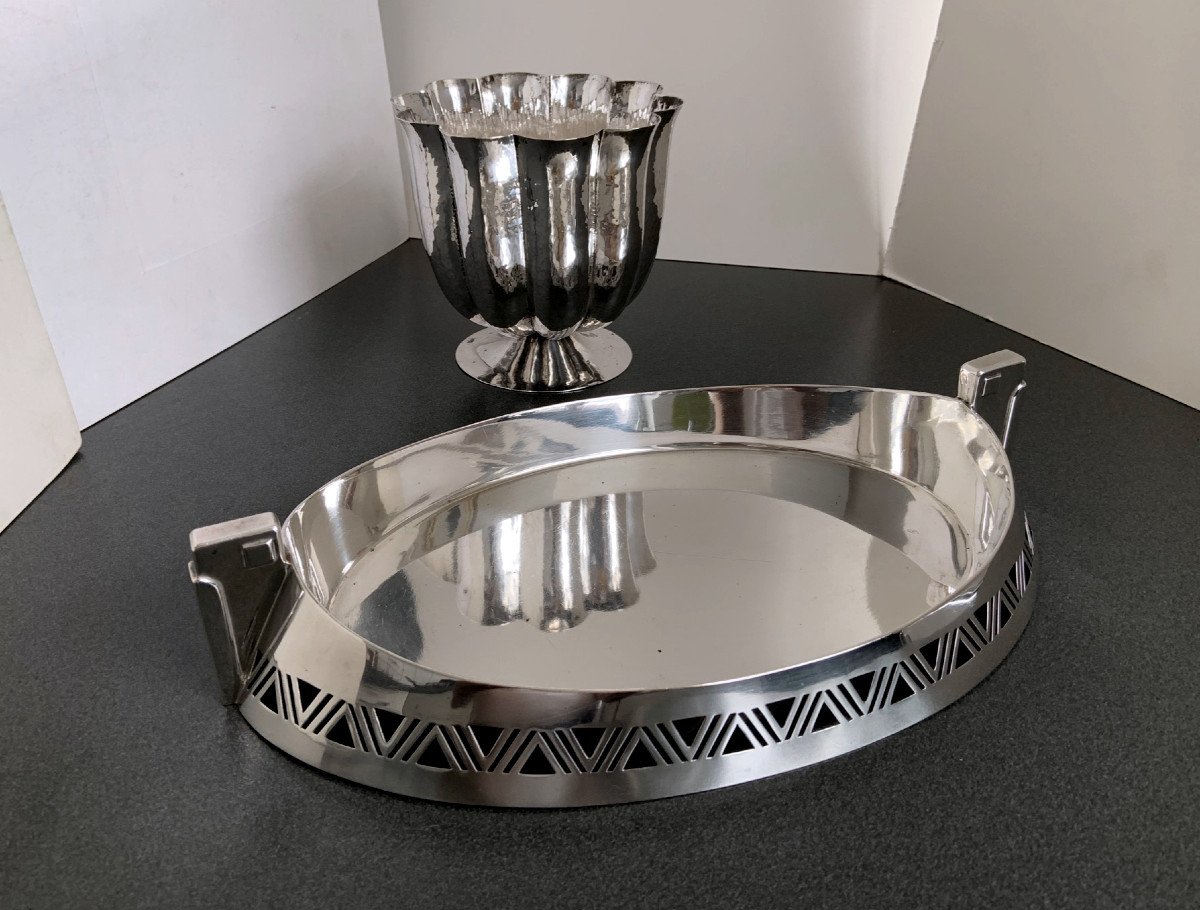 Viking Ship Shaped Abstract Viennese Bowl With Dragon Head Handles Silver 800