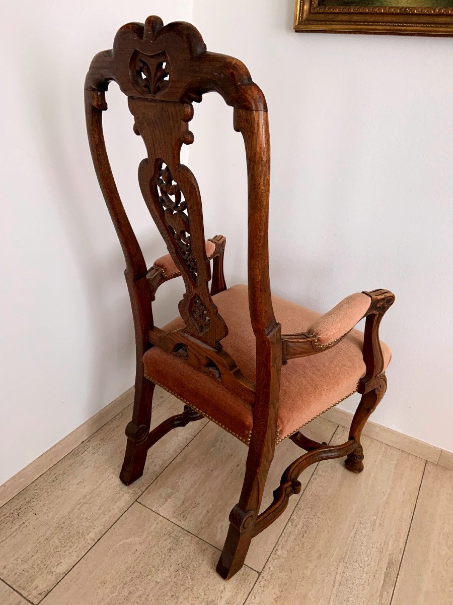 Baroque Chair Armchair With High Back, Walnut ? Solid Oak, Probably Liege 18. Century-photo-4