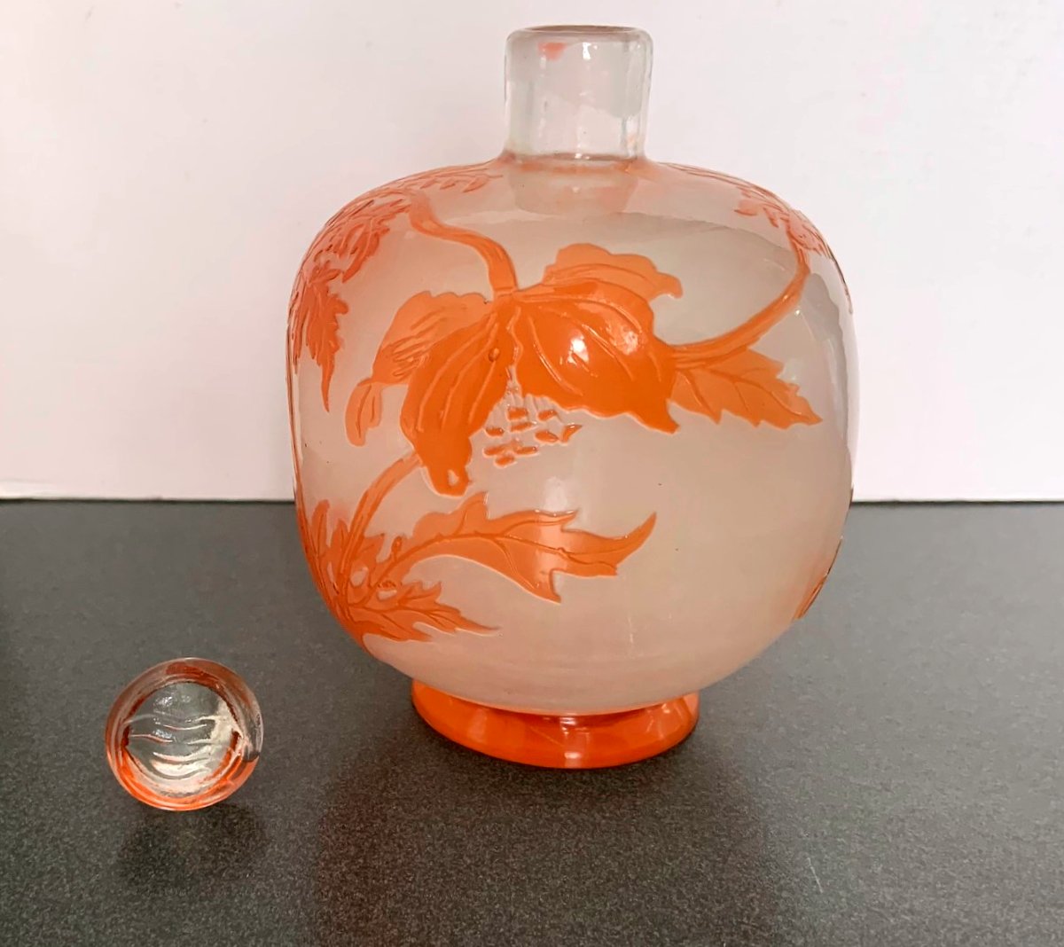 Multi-layered Glass, Acid-etched And Wheel-etched Decoration, Original Stopper. Signed Gallé -photo-3