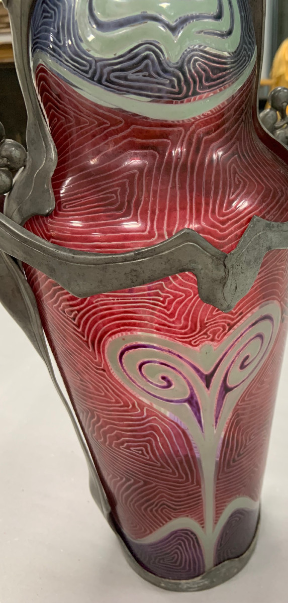 F. VAN HOUTEN FILS, BONN VASE ART NOUVEAU AVEC MONTURE MÉTALLIQUE (dans le goût d’ORIVIT)-photo-2
