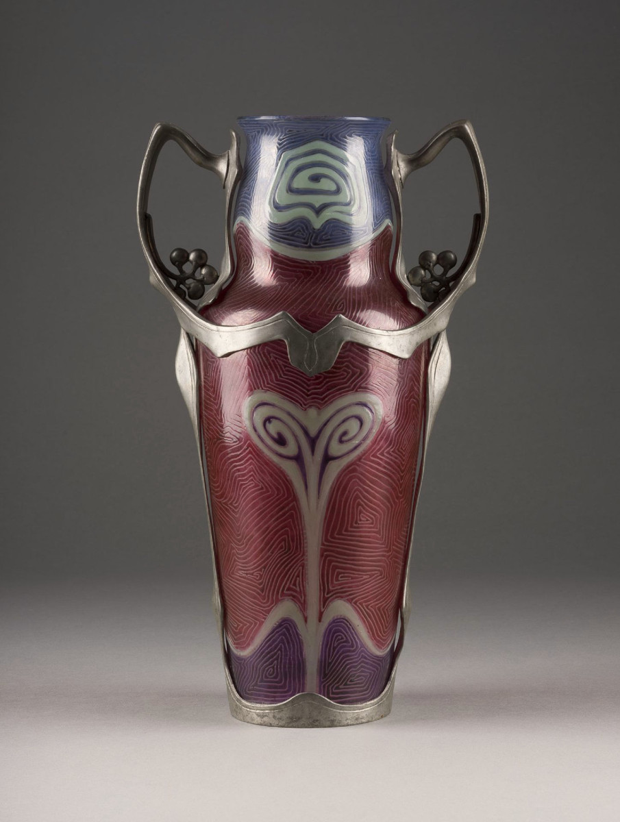 F. VAN HOUTEN FILS, BONN VASE ART NOUVEAU AVEC MONTURE MÉTALLIQUE (dans le goût d’ORIVIT)-photo-2