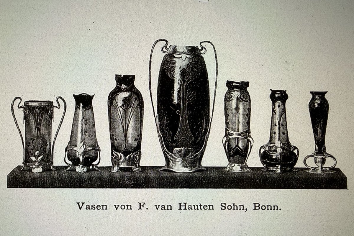 F. VAN HOUTEN FILS, BONN VASE ART NOUVEAU AVEC MONTURE MÉTALLIQUE (dans le goût d’ORIVIT)-photo-3
